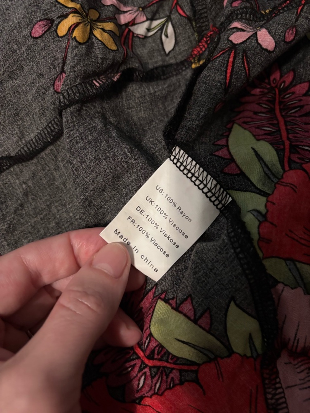 KorMei Black Floral Wrap Dress with Red & Pink Blooms Size Medium - Picture 5 of 8